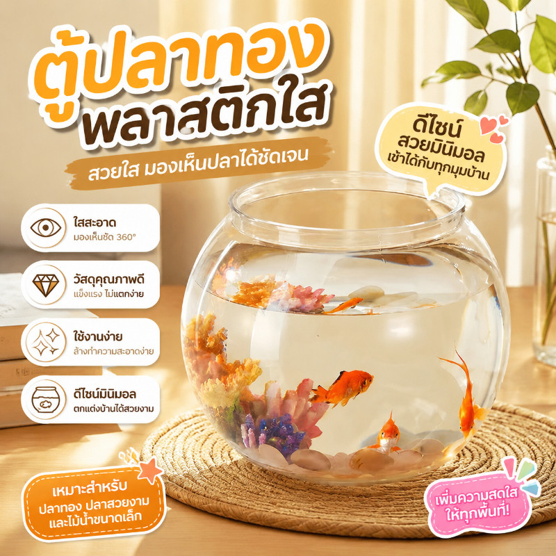 ตู้ปลาทอง โหลพลาสติก โหลปลาหางนกยูง แข็งแรงและทนทาน ตกไม่แตก ความละเอียดสูง โปร่งใส