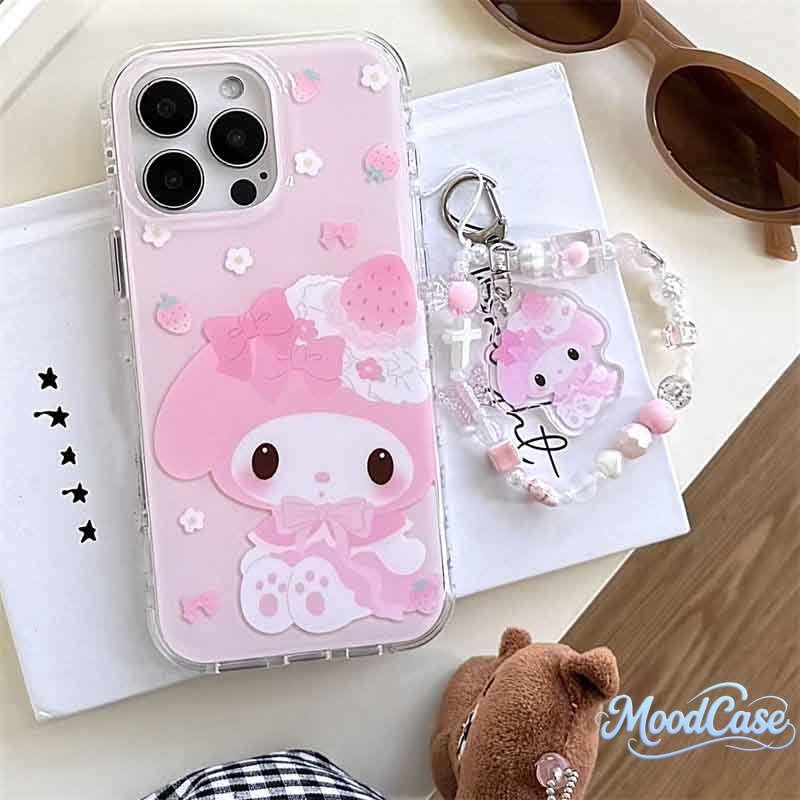 เคสไอโฟน 11 สำหรับ IPhone 16 14 15 12 13 Pro Max 16 15 Pro 7 16 15 8 Plus ดอกไม้สตรอเบอร์รี่เมโลดี้หวานน่ารักปกใหม่ IMD