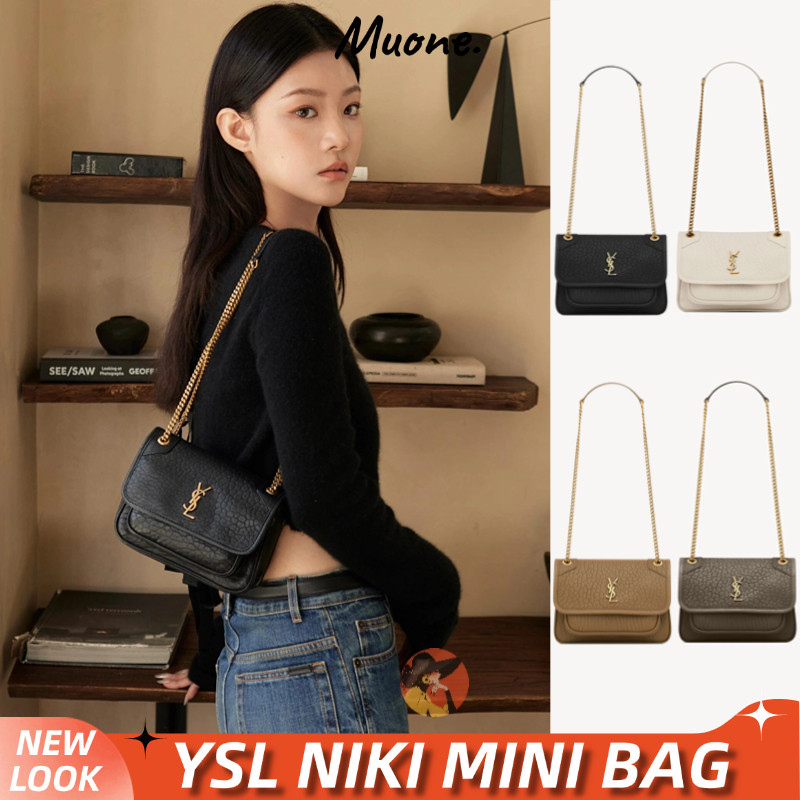 YSL BAG 👜Saint Laurent Niki Mini In Grained Lambskin Women's Shoulder Bags แซงต์โลร็องต์