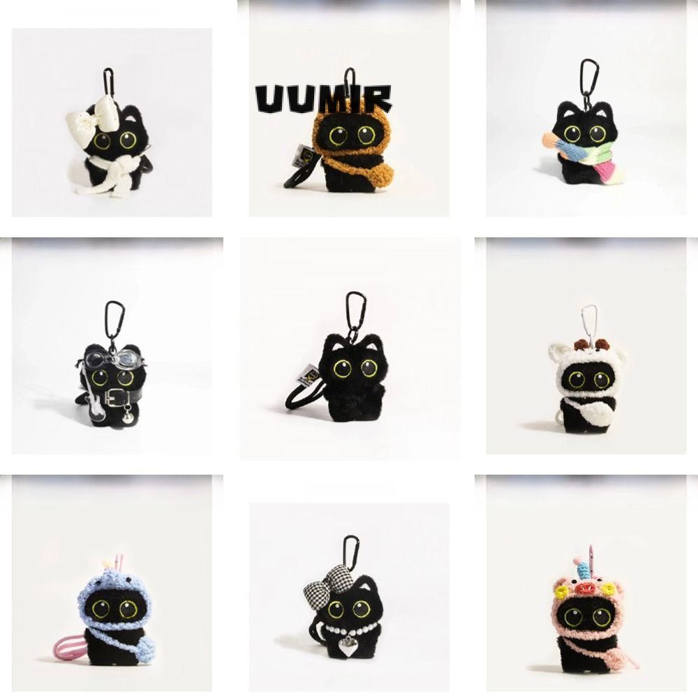 UUMIR ของเล่นตุ๊กตาพวงกุญแจ,แมวดําการ์ตูนลูกแมวนุ่มยัดตุ๊กตาจี้,ของขวัญเด็กน่ารักกระเป๋าเป้สะพายหลังตกแต่งกระเป๋าแขวนอุปกรณ์เสริ