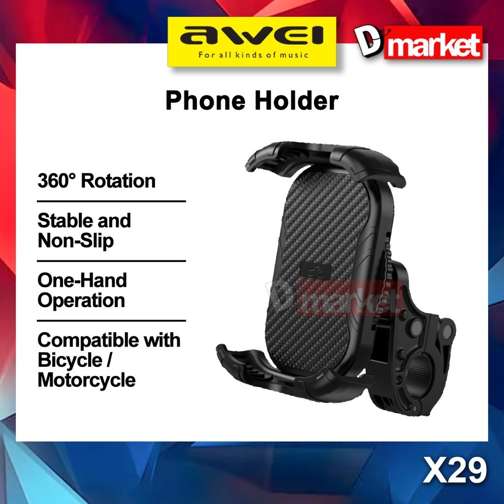 Awei X29 ที่วางโทรศัพท์สําหรับรถจักรยานยนต์ขาตั้งโทรศัพท์ที่วางโทรศัพท์มือถือที่วางจักรยานขาตั้งมือถ