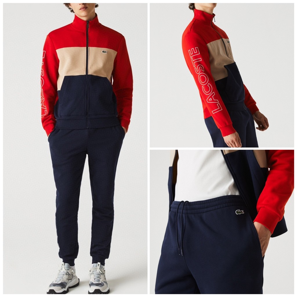 Counter ของแท้ Lacoste เสื้อแจ็คเก็ตจับคู่สีผู้ชายชุดกีฬา WH7161