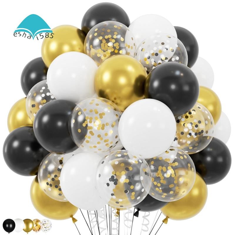 Eshai585 ลูกโป่ง 100 ชิ้น Confetti Gold สีดําพิธีรับปริญญา