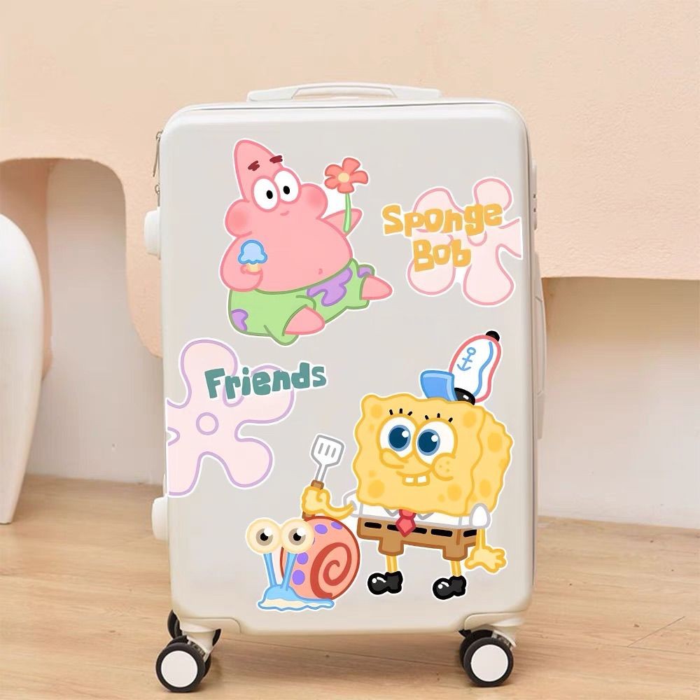 น่ารักรุ่น Q SpongeBob SquarePants Hepai Daxing สติกเกอร์กระเป๋าเดินทางรถเข็นกระเป๋าเดินทางตกแต่ง di