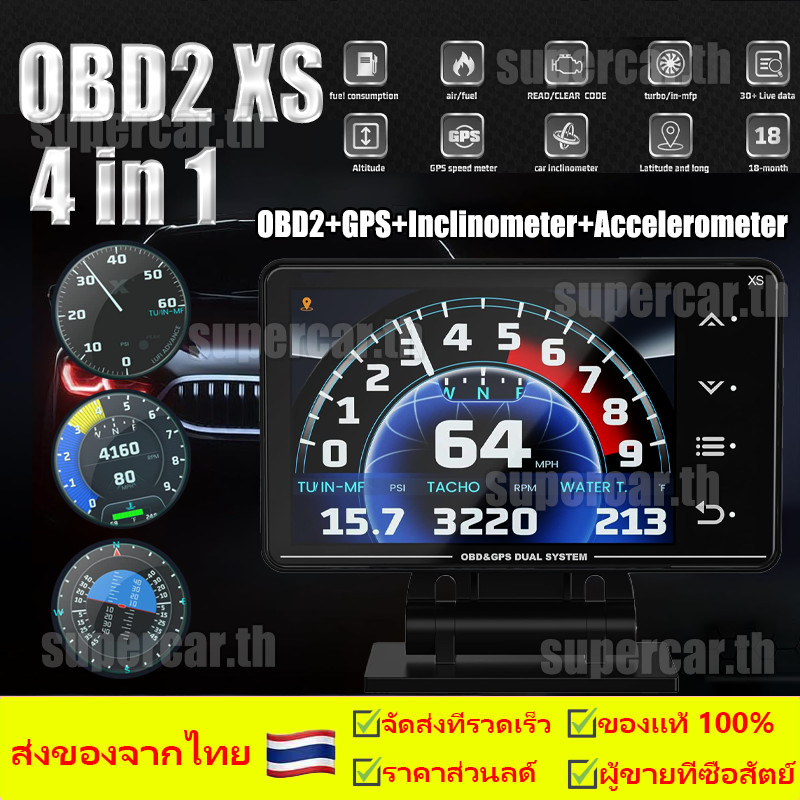 OBD2 XS ล็อตใหม่ ของแท้ GPS GYRO G-Force สมาร์ทเกจ ลูฟี่ พรีเมียม วัดความร้อน ลบโค้ดปัญหา