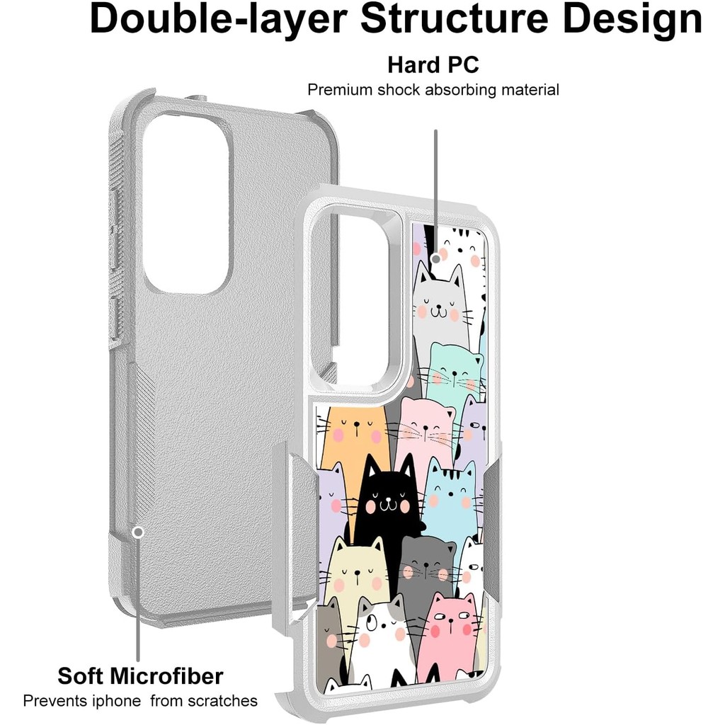 SAMSUNG กรณีสําหรับSamsung Galaxy S23 FE,แมวน่ารักรูปแบบShock-Absorption Hard PCและซิลิโคนด้านในHybr