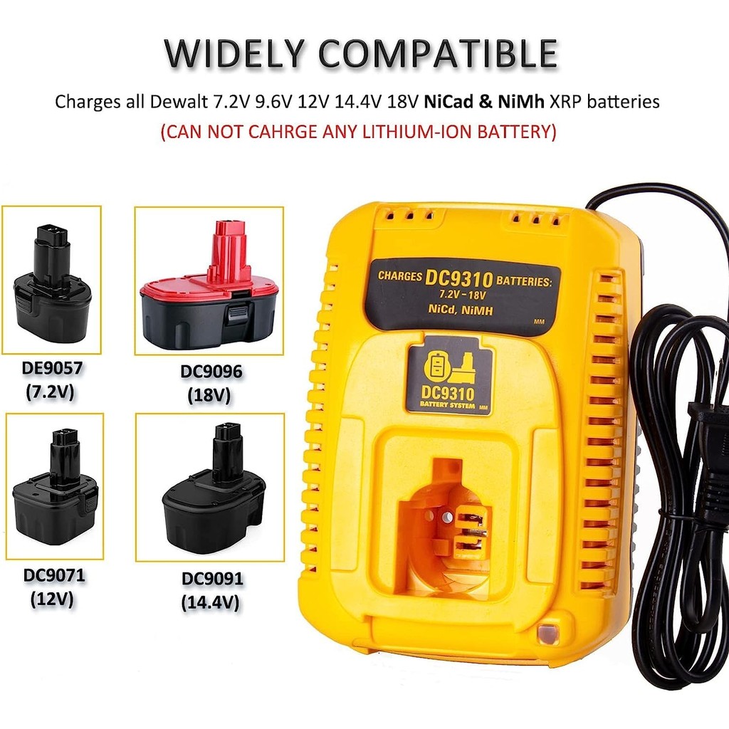 DC9310 18Volt Charger สําหรับ Dewalt 18V XRP แบตเตอรี่ใช้งานร่วมกับ Dewalt 7.2V 9.6V 12V 14.4V 18V X