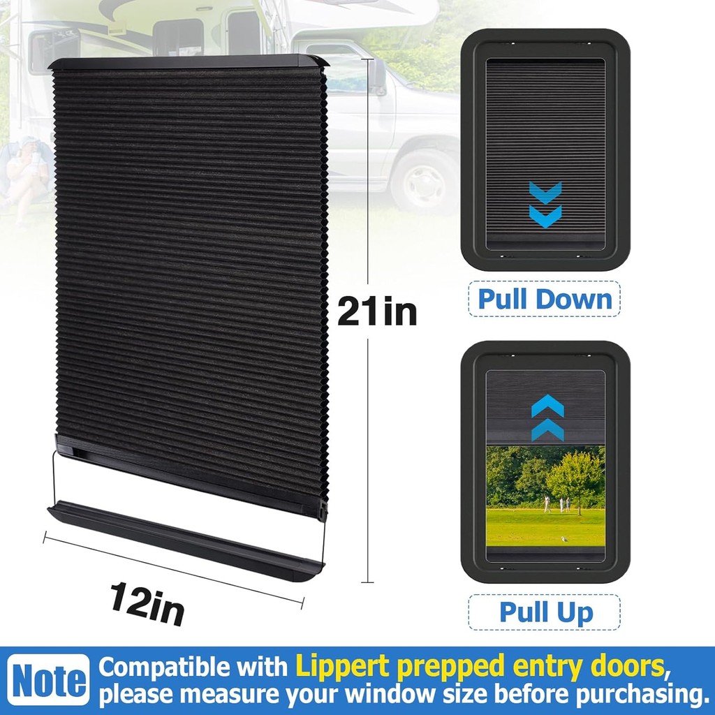 RV Door Window Shades Replacement สําหรับ Lippert Prepped Entry Doors, 12 x 21 RV Thin Window Blinds