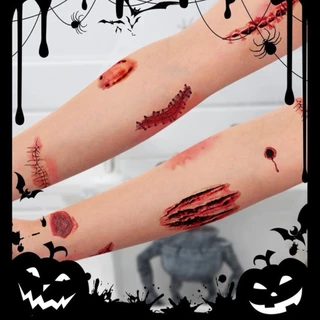 รอยแผลเป็น กันน้ํา 50แผ่น แทททู ฮาโรวีน แผลแต่งหน้า สติ๊กเกอร์แผล halloween tattoo แผลปลอม เลือดปลอม สติ๊กสัก แทคทู