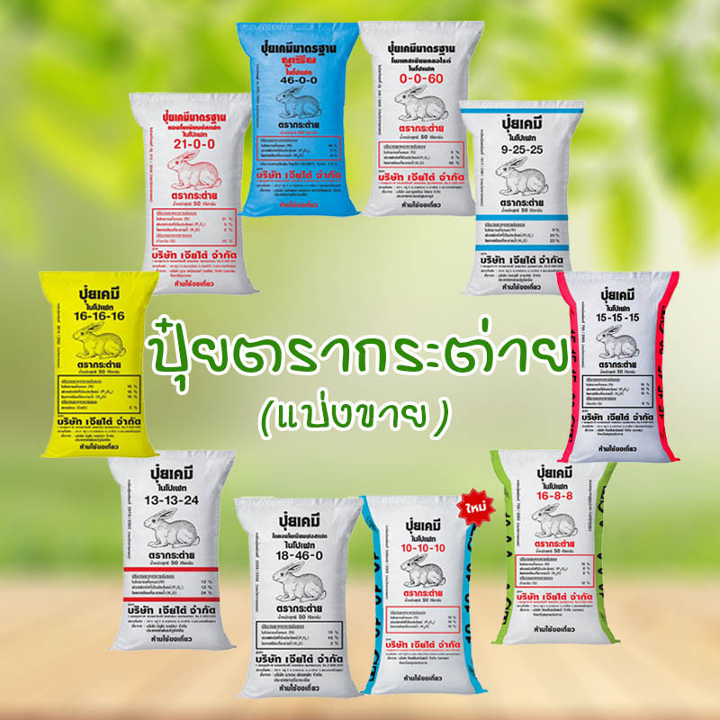 ปุ๋ยรวมสูตร 25-7-7 ตรากระต่าย 1kg. รวมขายดี 21-0-0, 15-15-15, 13-13-24 เร่งต้นรากใบใหม่ เหมาะอ้อย มันสำปะหลัง ปุ๋ยเร่งใบ