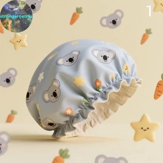 Strongaroetrtu 1 ชิ้นผู้หญิงอาบน้ํากันน้ํากว้าง Elastic Band Reusable ห้องน้ําถ้วยการ์ตูนหมีสุนัขหมวกอุปกรณ์ห้องน้ํา TH