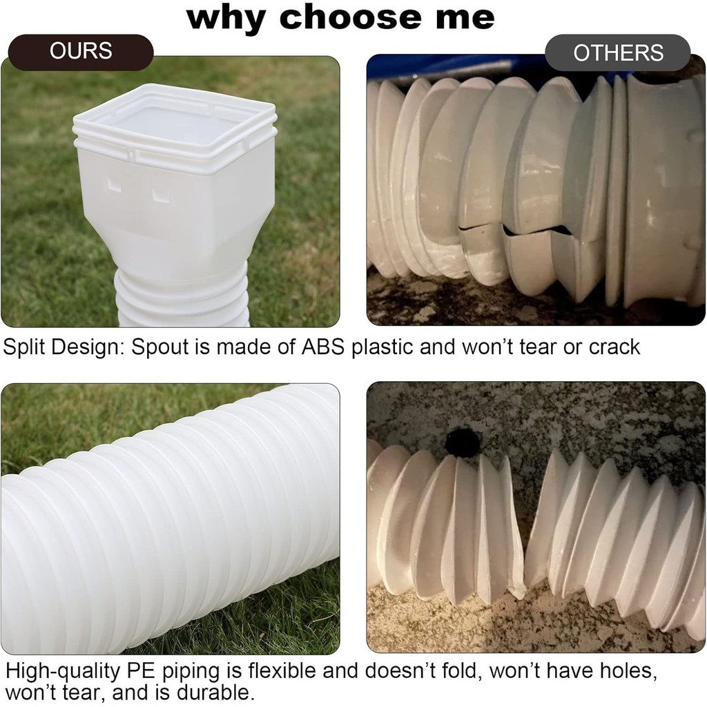 สีขาว 1-Pack Rain Gutter Downspout Extensions ยืดหยุ่น, Drain Downspout Extender, Down Spout Drain E