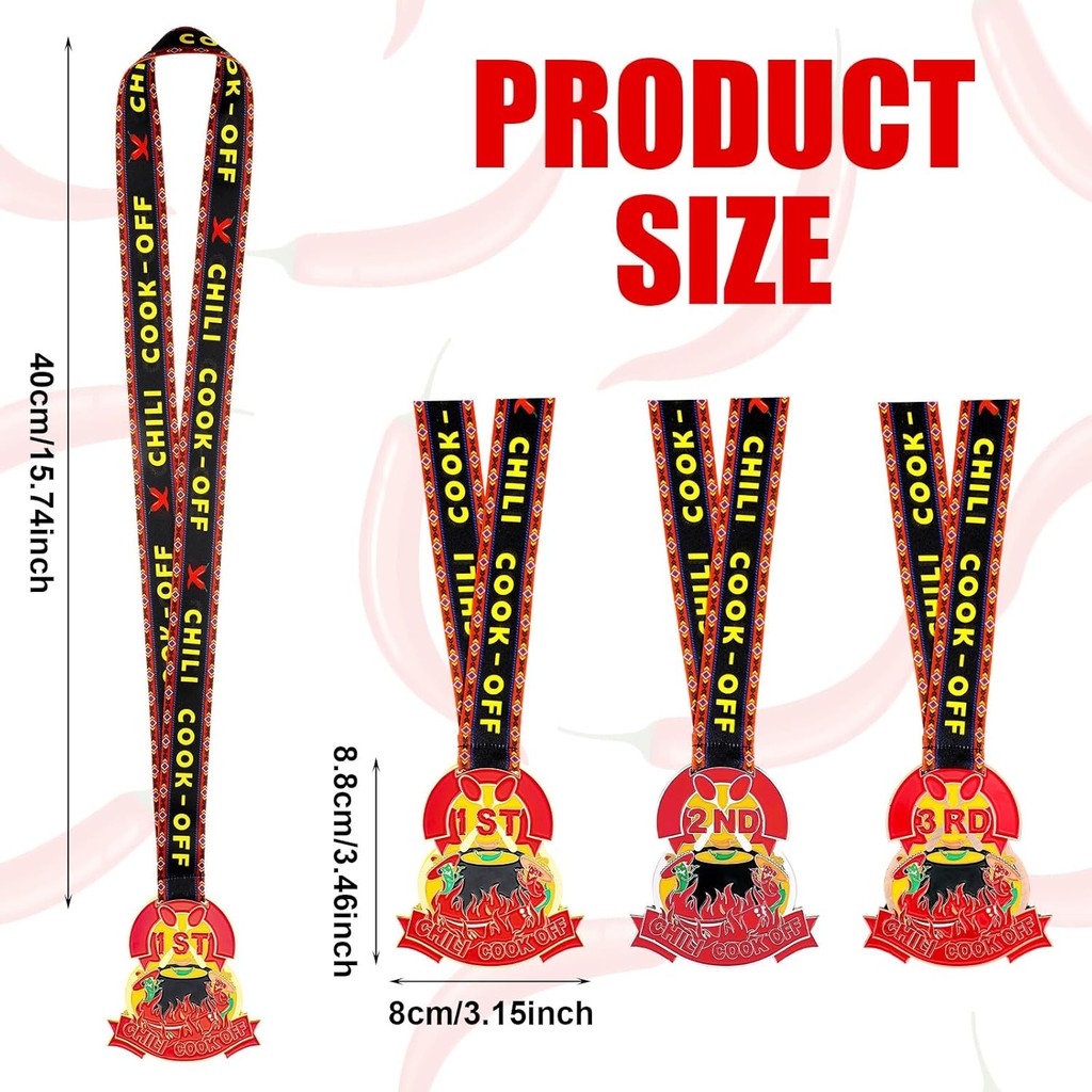 Therwen 3 แพ็ค Chilli Cook Off Trophy เหรียญ 1st Place Gold, 2nd Place Bronze ตําแหน่งพริก Cook Off 