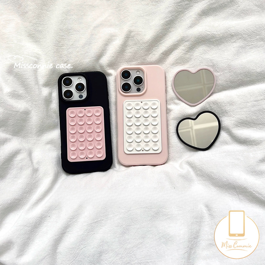 Simple Fresh แฟชั่น Love Heart กระจกแต่งหน้าดูดถ้วย DIY กรณีสําหรับ IPhone 11 16 15 13 14 12 Pro Max 15 14 16 Plus 16E ใหม่ซิลิโคนนุ่ม