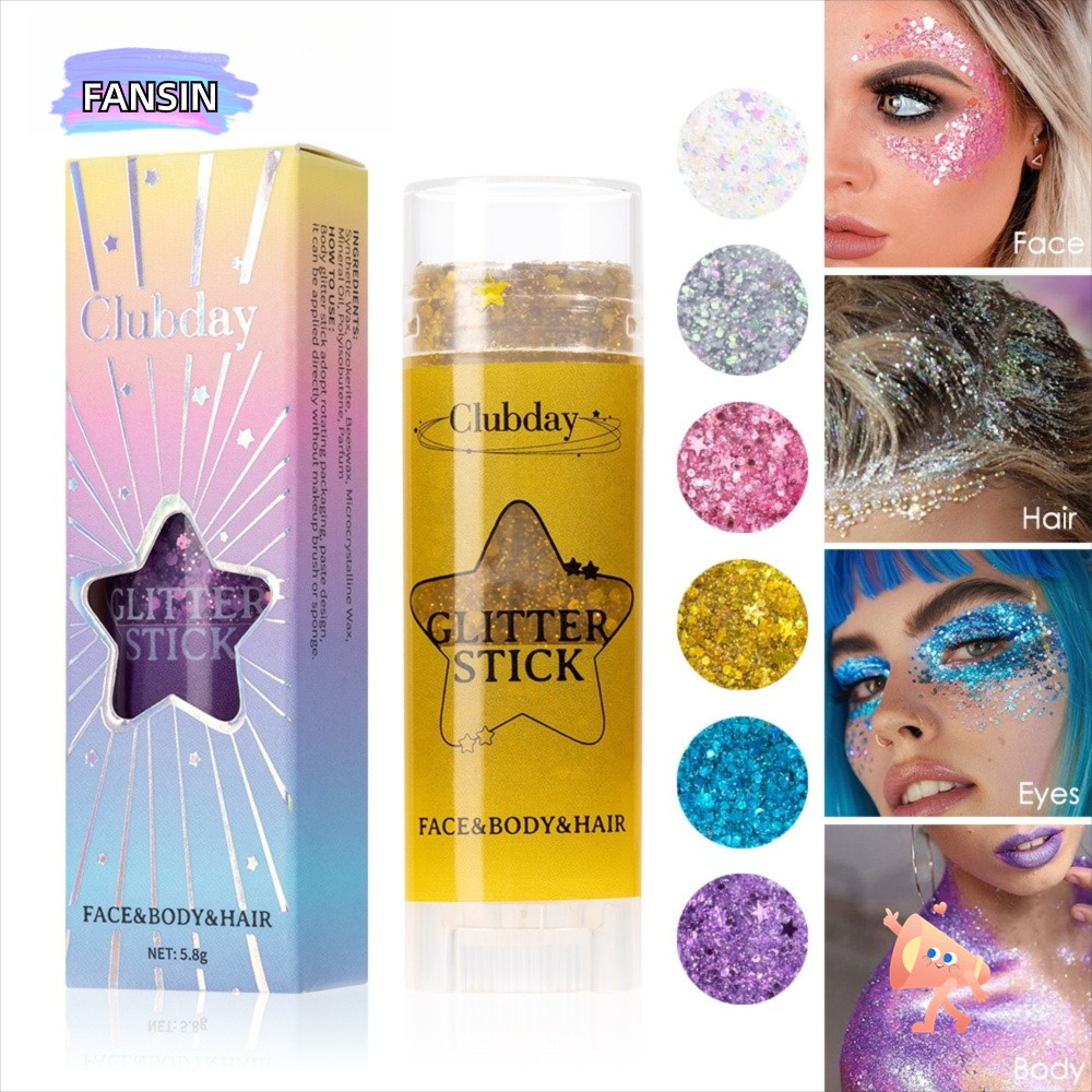 FANSIN Sequins Glitter Stick, 6 สี Body Glitter Sticks ครีม, ของขวัญแบบพกพา Body Paint Glitter Cheek