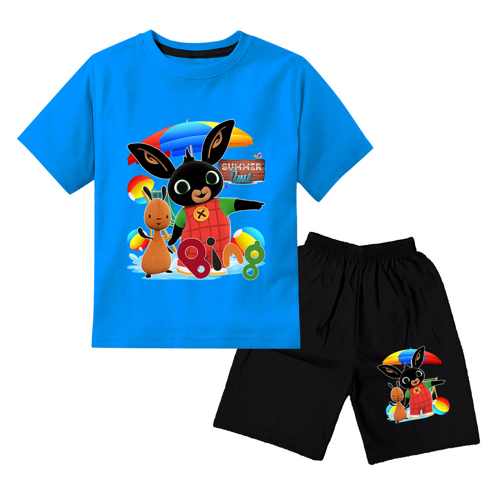 KATUN ชุดเสื้อยืดเด็กชายและเด็กหญิงพร้อม bing bunny happy motif อายุ 1-10 ปี วัสดุผ้าฝ้ายพรีเมี่ยม สกรีน DTF