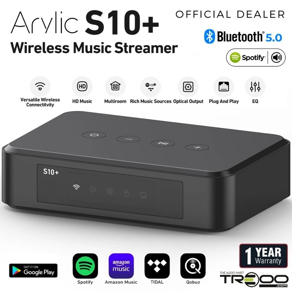 Arylic S10+ MultiRoom WiFi Bluetooth 5.0 Ethernet Network Streamer Preamplifier และ USB DAC