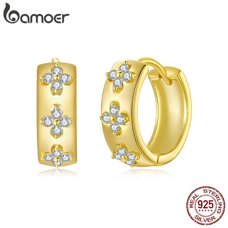 Bamoer Original 925 เงินสเตอร์ลิง Four-Leaf Clover มอยสานไทด์ ต่างหูหรูหรา ของขวัญพิเศษสำหรับผู้หญิง