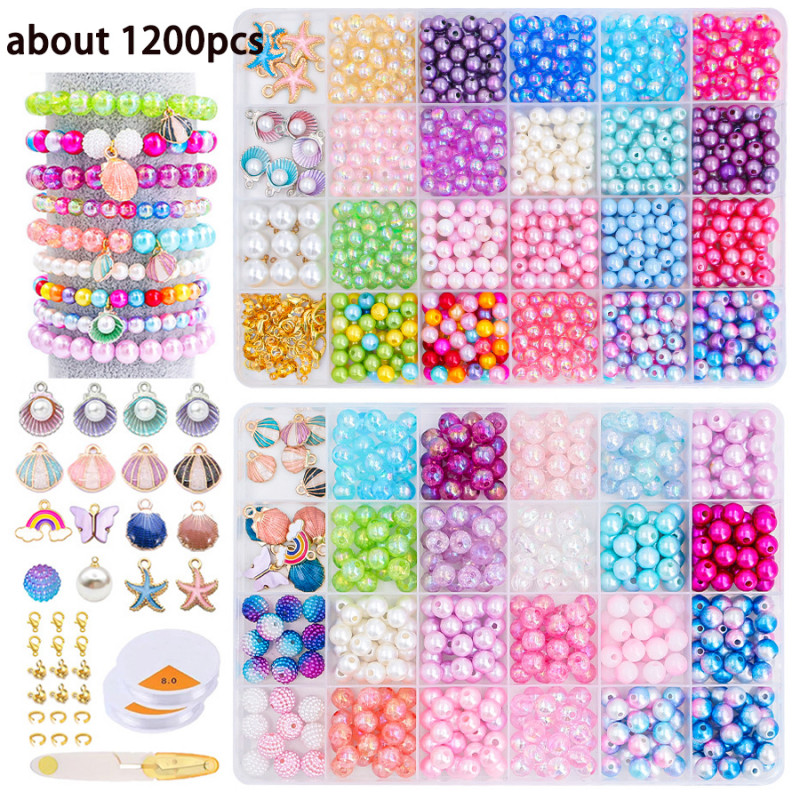 เซ็ตลูกปัดDIY 1200Pcs ลูกปัดทำด้วยมือ ชุดร้อยลูกปัด สําหรับทําเครื่องประดับ สร้อยคอ เครื่องประดับผมทำมือDIY ใช้ความคิดข