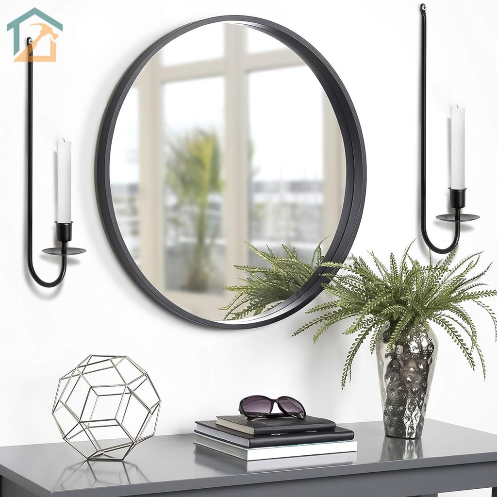 เชิงเทียนทรง L สีดำ แขวนผนัง พร้อมแท่งเทียน ขนาด 40x7x11 ซม. Wall Art ShopCYC3470