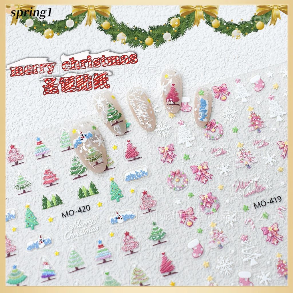✨ สติกเกอร์ติดเล็บลายคริสต์มาส 5D ลายนูนสามมิติ เกล็ดหิมะซานต้าน่ารัก กวางเอลค์ ขนมปังขิง สติกเกอร์ติดเล็บพร้อมกาวติดเครื่องประดับ (SPRING)