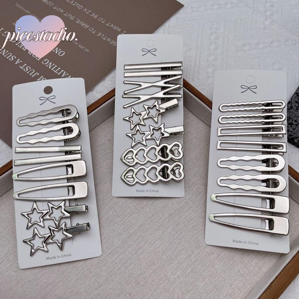 PICESTADIO เซ็ต 8 ชิ้น ชุดกิ๊บติดผมสไตล์วินเทจเงิน Duckbill สำหรับคนชอบแฟชัน Y2K