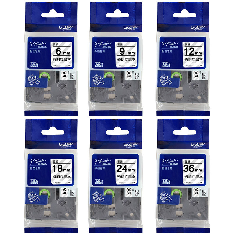 Brother tze-z111 Label Machine Ribbon 9mm พื้นหลังโปร่งใส Black Letter TZe-121 pt-p700 18rz 9700 bro