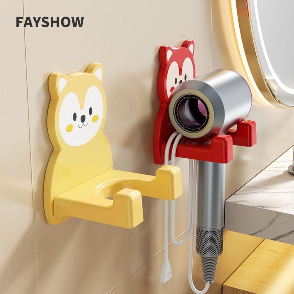 FAYSHOWTH ชั้นวางเครื่องเป่าผม, ขาตั้งเครื่องหนีบผมทนทานแบบไม่ต้องเจาะ, การ์ตูนนํากลับมาใช้ใหม่ประหยัดพื้นที่ Rack เครื่องมือผมผู้ถือติดผนังห้องน