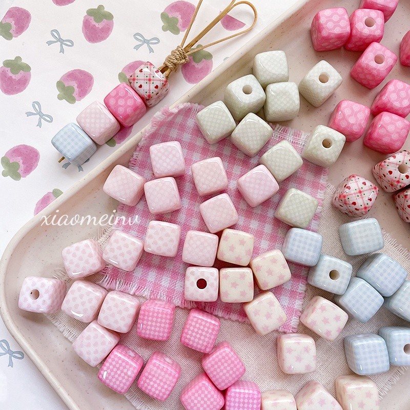 สไตล์เกาหลี ลายจุดโพลคอดอตและลายhoundstoothแบบอ่อนๆ DIY อุปกรณ์ทำเองสำหรับสายคล้องโทรศัพท์และสร้อยข้อมือ เครื่องประดับตกแต่ง