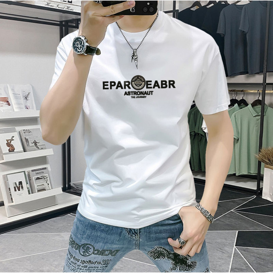 Slim-fit ใหม่ผู้ชายแฟชั่น All-Match เสื้อยืด Street Wear 2025T อินเทรนด์พิมพ์ 23 ครึ่งแขนคุณภาพสูงฤด