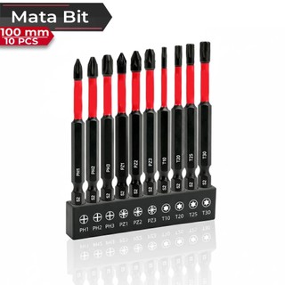 Mata Bit Obeng 100MM 10Pcs Set Perkakas Baja S2 Berkualitas Tinggi - 6861