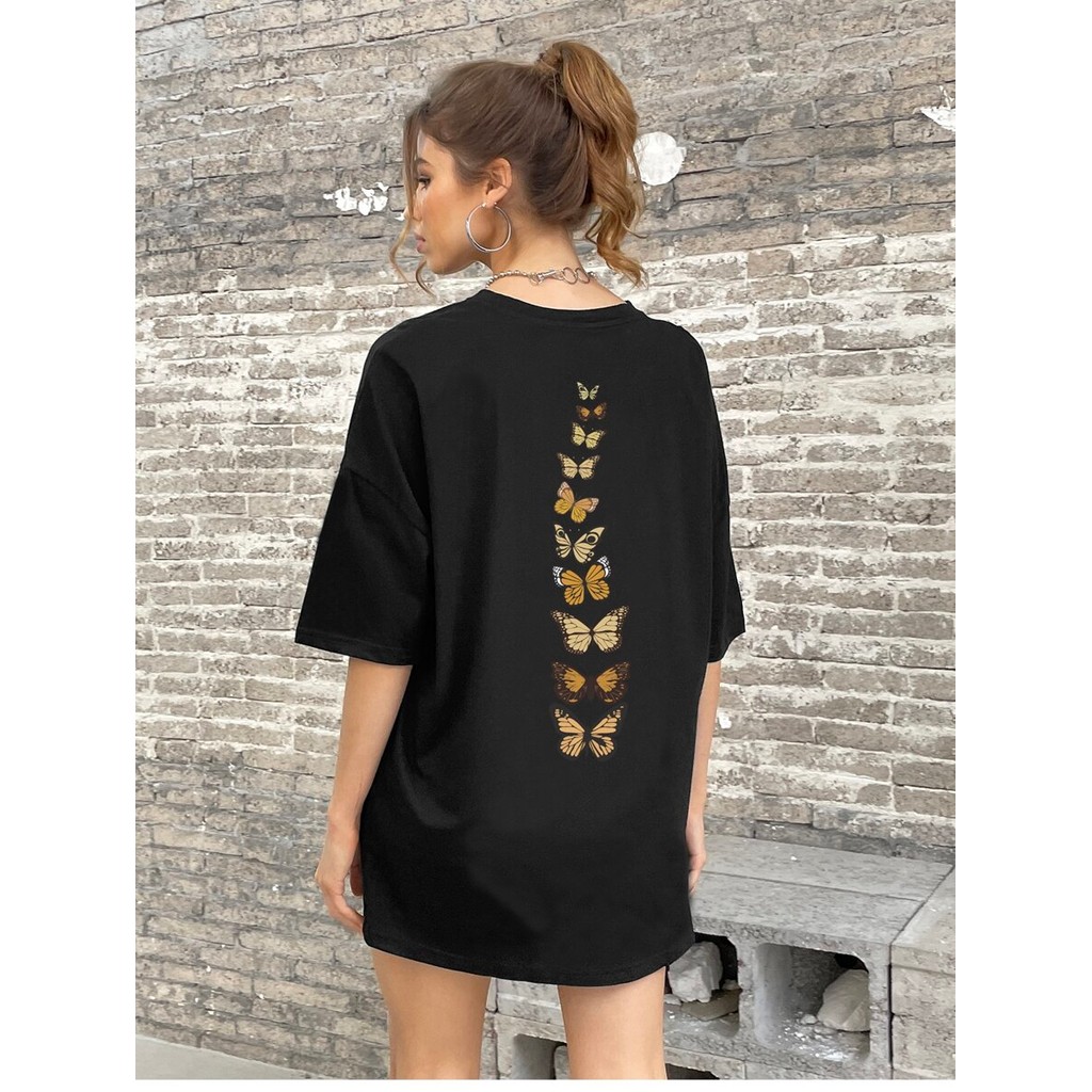 เสื้อยืดไหล่ดรอปพิมพ์ลายผีเสื้อ INAWLY
