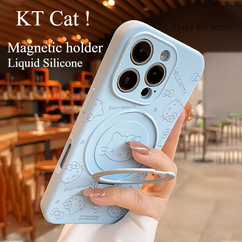 ใหม่ซิลิโคนเหลว KTCat iPhone 17 กรณีเหมาะสําหรับ iPhone 12 13 14 15 16 17 Pro Max 16 Plus17Air พร้อมวงเล็บแม่เหล็กในตัวเคสโทรศัพท์
