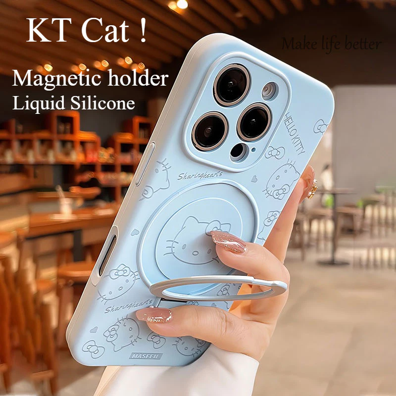 ใหม่ซิลิโคนเหลว KTCat iPhone 17 กรณีเหมาะสําหรับ iPhone 12 13 14 15 16 17 Pro Max 16 Plus17Air พร้อมวงเล็บแม่เหล็กในตัวเคสโทรศัพท์