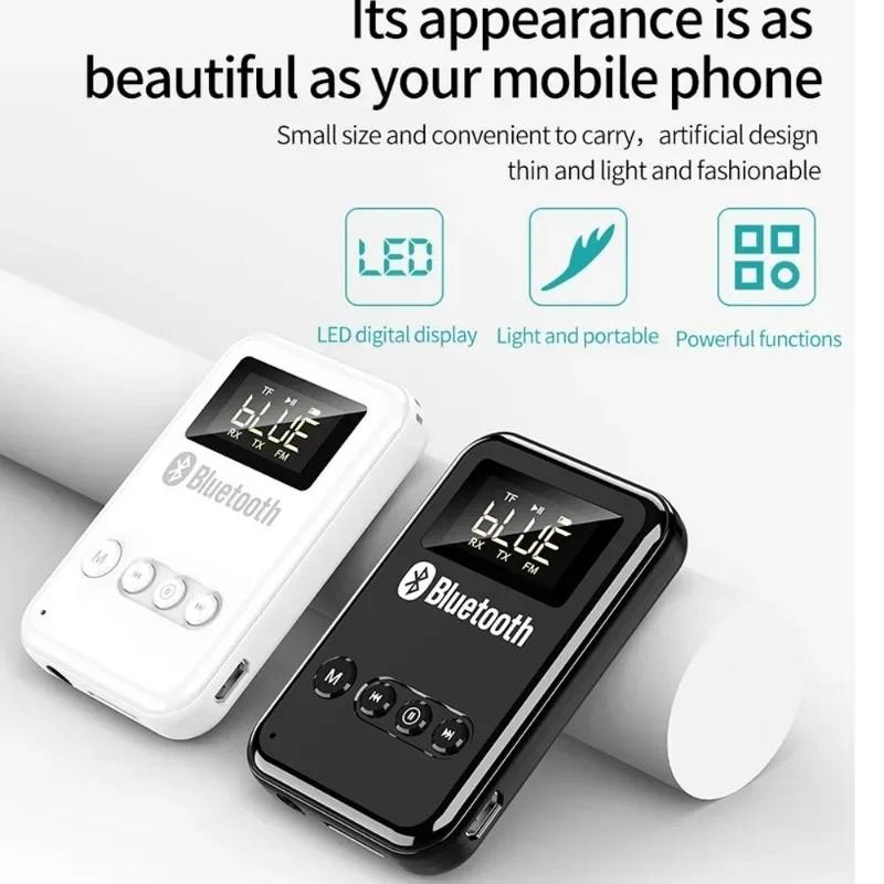 LED Bluetooth 5.0 อะแดปเตอร์เครื่องส่งสัญญาณเสียงไร้สายสําหรับเพลงรถหูฟังลําโพง 300mA แบตเตอรี่รองรั