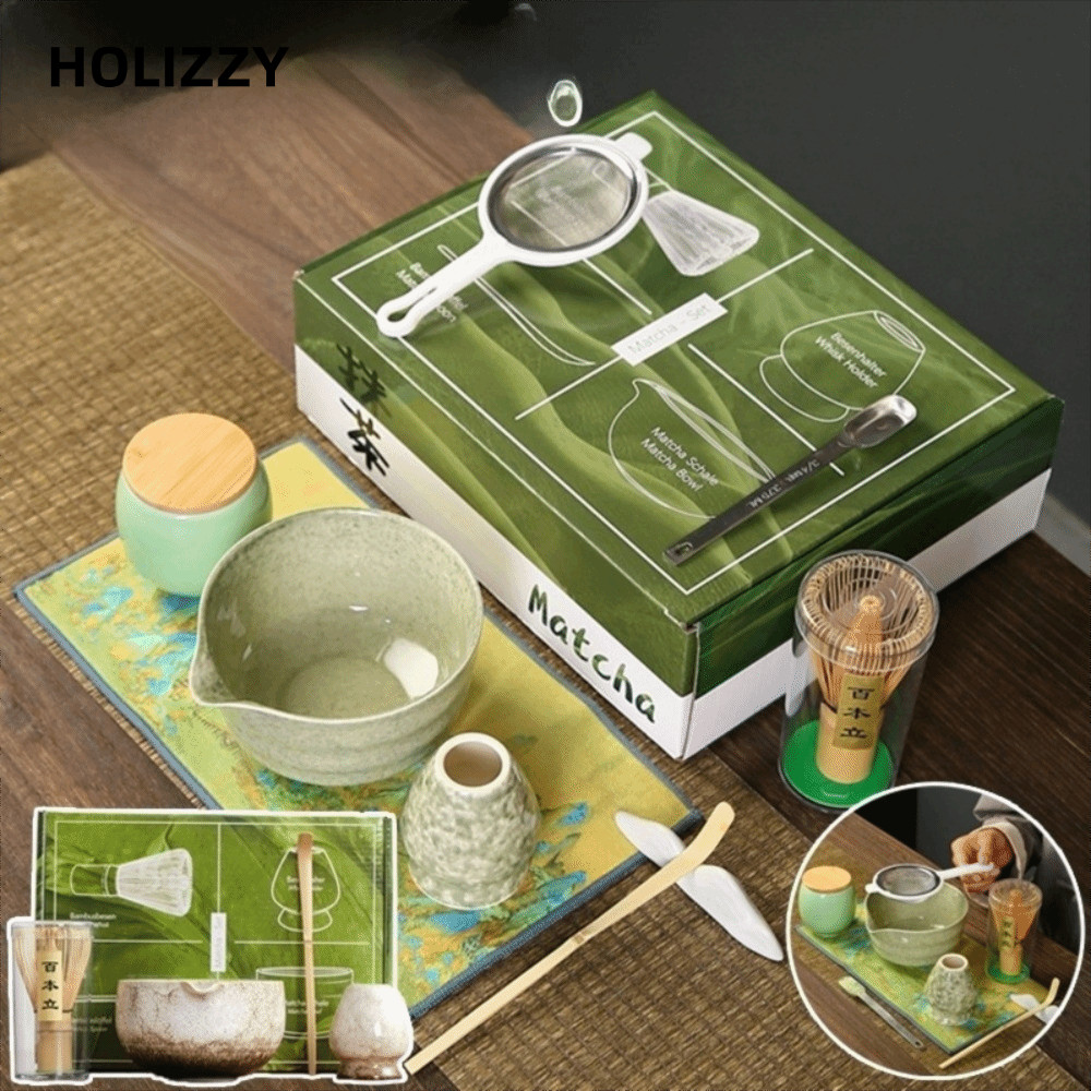 HOLIZZY ชุดชามัทฉะญี่ปุ่น, ช้อนมัทฉะ Match Bowl แปรงมัทฉะ, แท่งชานํากลับมาใช้ใหม่ชา-มะม่วงเครื่องมือไม้ไผ่เซรามิค Matcha Whisk ชุดสําหรับคนรักชา