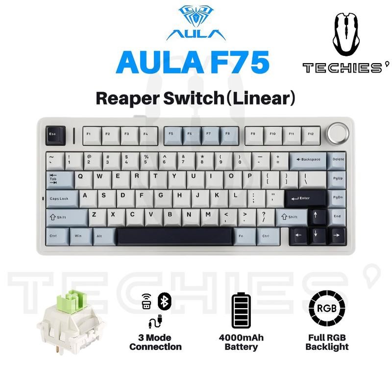 [SG READY STOCK] AULA F75 Mechanical Keyboard 75% 80 Key RGB Tri-Mode Wired Bluetooth 2.4G ปะเก็นโคร