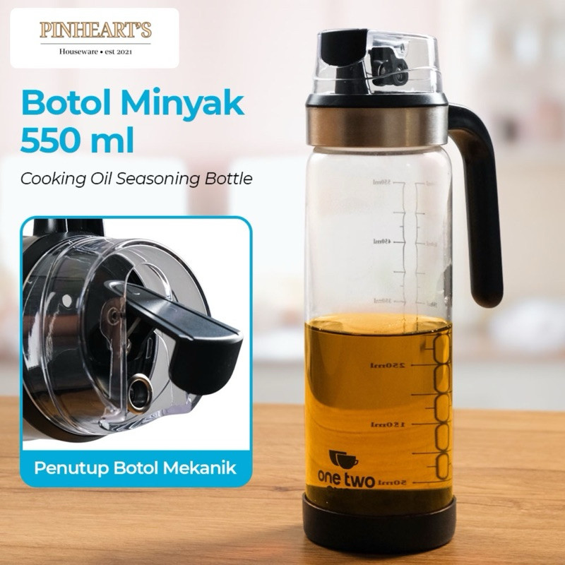 HSO - น้ํามันปรุงอาหารแก้ว SEASONING BOTTLE OIL ONE TWO CUPS ขนาด 550ML - YH-033 | ขวดน้ํามันแก้ว