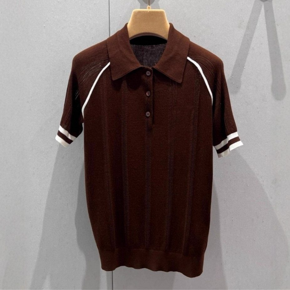 ID2M MI*U Letter Summer Collar Polo Shirt with Embroidered Hollow Logo New Style polo Short Sleeve K