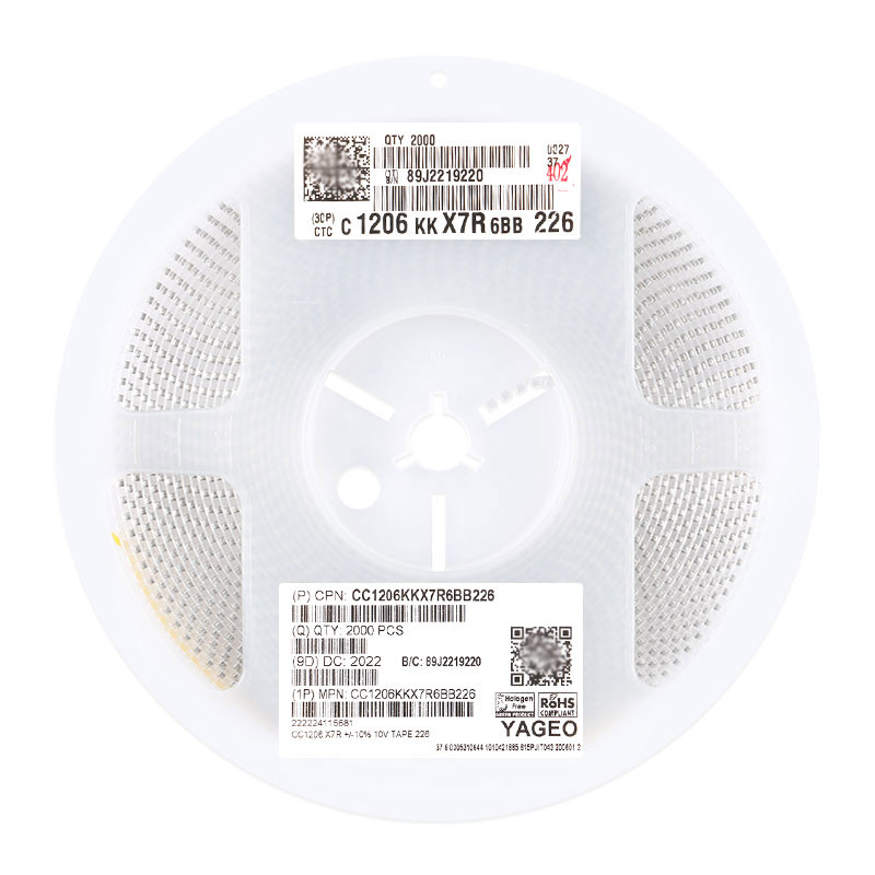 ตัวเก็บประจุแพทช์ 1206 ของแท้ดั้งเดิม 22uF (226) ±10% 10V CC1206KKX7R6BB226