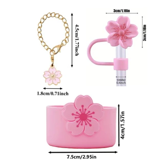 SUGAW ฝาครอบฟางและขวดน้ําซิลิโคน BOOT & Tumbler Charm ชุด, Begonia รูปร่างหลอดฝาปิดและจี้ Charm, Tumbler Boot สําหรับ Stanley Owala Tumbler