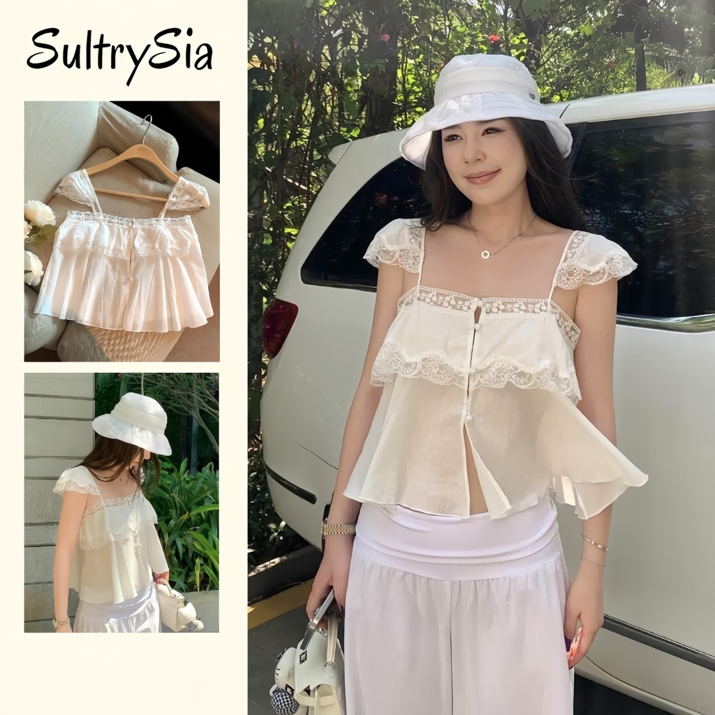 SultrySia  เสื้อยืดผู้หญิง เสื้อสายเดี่ยวสีขาว สไตล์เกาหลี มินิมอลผ้านุ่มทิ้งตัว เสื้อยืดคอกลม (FY2946)