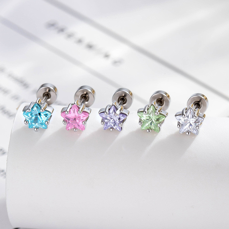 เวอร์ชั่นเกาหลี Dopamine Color Series Five-pointed Star Niche ins สไตล์ต่างหูต่างหูเจาะสาวระดับไฮเอนด์
