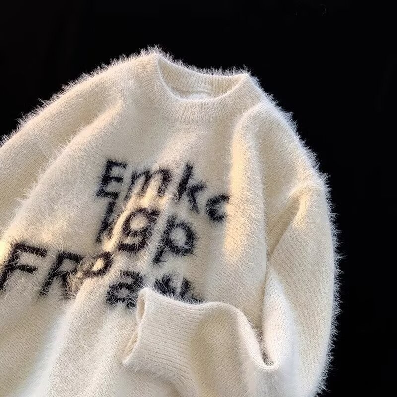 2025 NEW 2025 American Retro Letter Mohair Sweater for Men and Women, Autumn and Winter Couple Loose