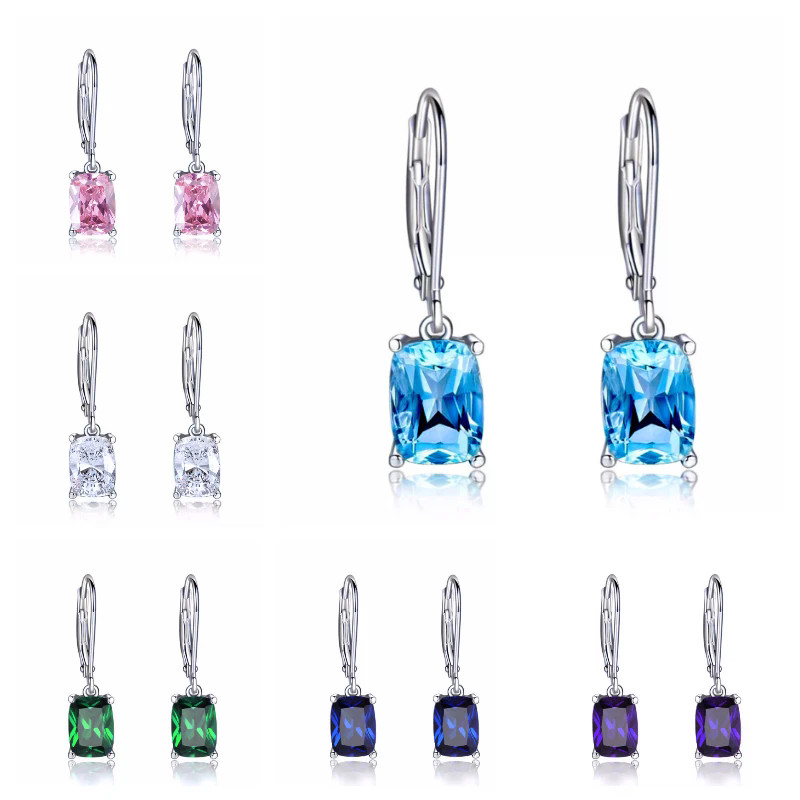 แฟชั่น 925 เงินสเตอร์ลิงหรูหรา Solitaire สี Cubic Zircon Drop ต่างหูสําหรับผู้หญิง Elegant งานแต่งงานอุปกรณ์เสริมร้อนอินเทรนด์เครื่องประดับ