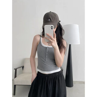 Vogue🌟พร้อมส่ง🌟 เสื้อสายเดี่ยวแต่งสองชั้น มีเสริมฟองน้ำในตัว ใส่เที่ยวได้สบาย (FY10125)