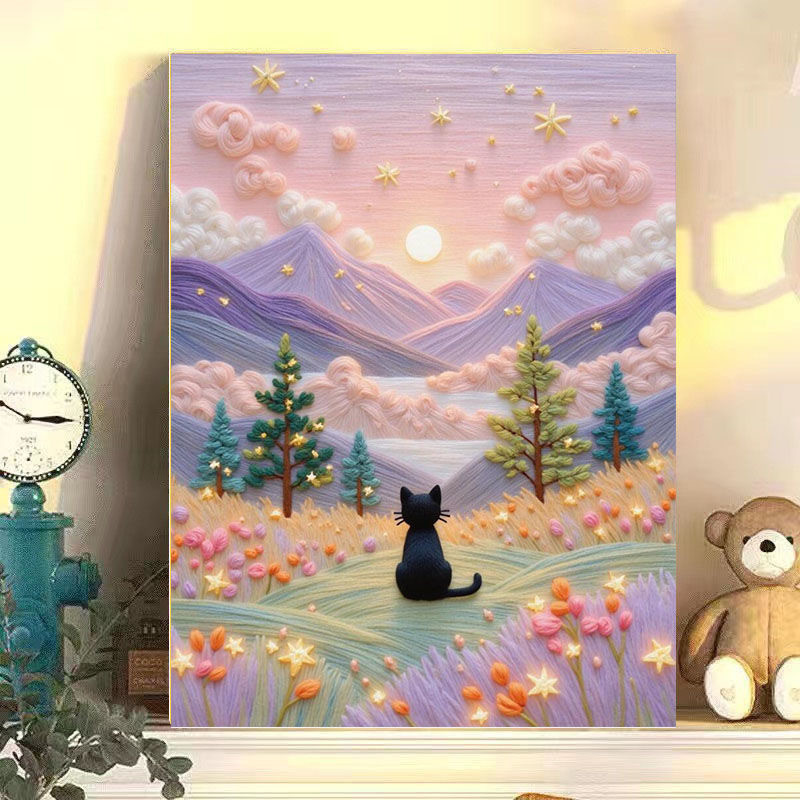 ภาพวาดสีน้ํามันดิจิตอล Moon Cat Series สำหรับระบายสีและคลายเครียด
