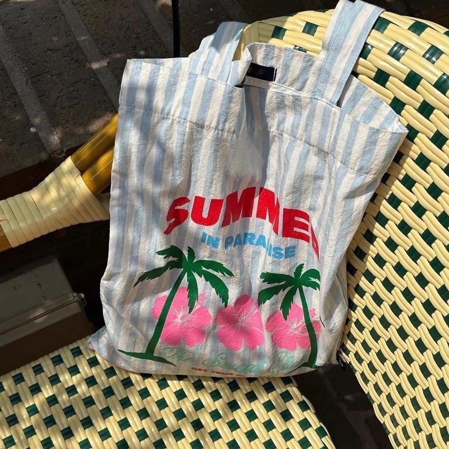 Lunar Blossom 💕💕 กระเป๋าหิ้ว กระเป๋าผ้าใบสะพายไหล่ ลายพิมพ์ต้นมะพร้าว ความจุขนาดใหญ่ แฟชั่นลำลอง ส่งไวจากไทย - รูปที่ 4