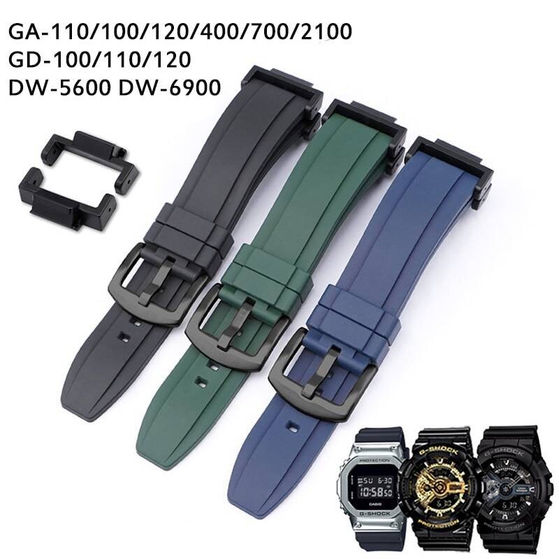 สายยางฟลูออรีนสําหรับ G-Shock GA-110/200/400/700/2100 GD-100/110/120 DW-5600 6900 GW-M5610 ผู้ชายผู้