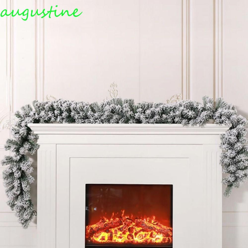 AUGUSTINE พวงมาลัยคริสต์มาสประดิษฐ์,แถบหวายใบสน PVC 2.7M, อุปกรณ์ต้นคริสต์มาสหิมะสีขาวเหมือนจริงจําล